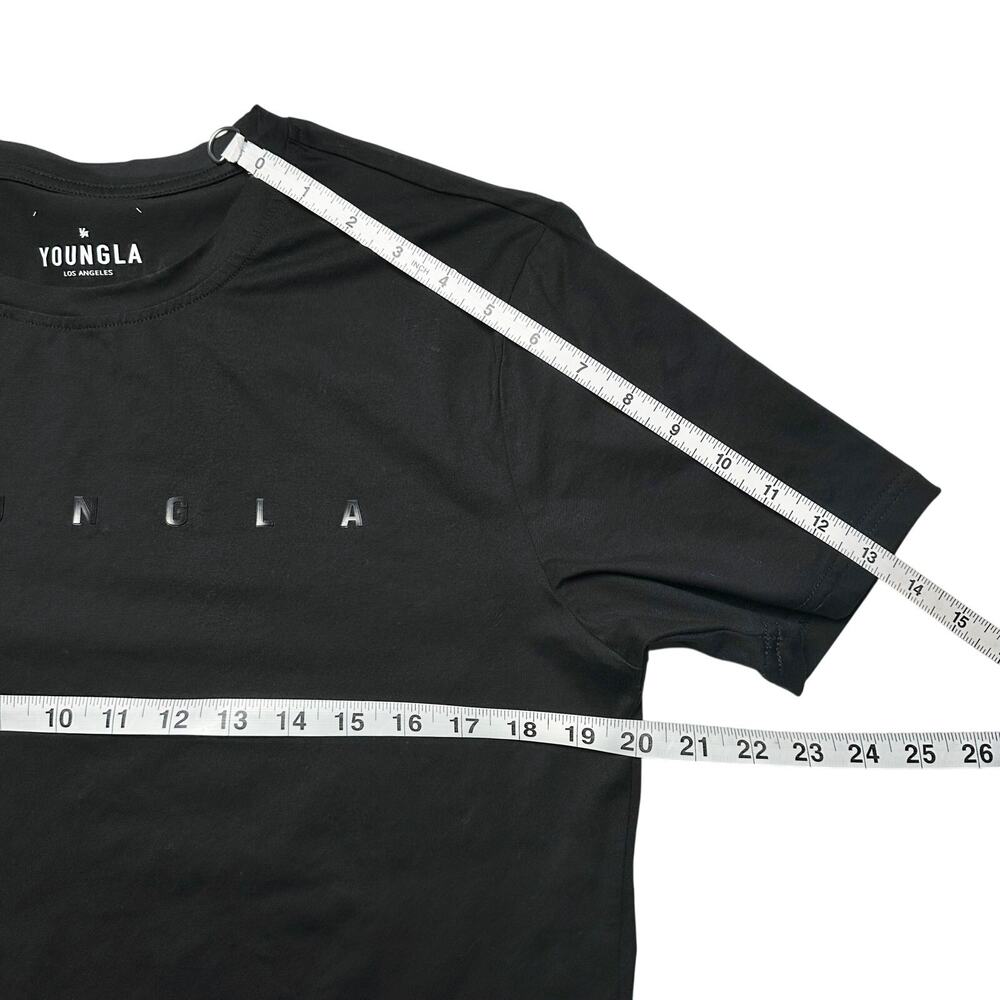 YoungLA | Men | Black Stretch Cotton Minimal Drop Cut Logo Tee | Medium - Picture 5 of 9